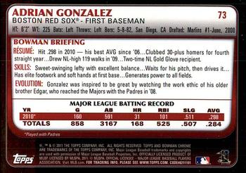2011 Bowman Chrome #73 Adrian Gonzalez Back