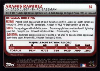 2011 Bowman Chrome #87 Aramis Ramirez Back