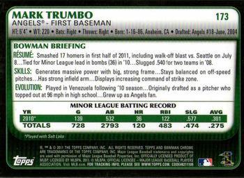2011 Bowman Chrome #173 Mark Trumbo Back