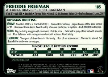 2011 Bowman Chrome #185 Freddie Freeman Back