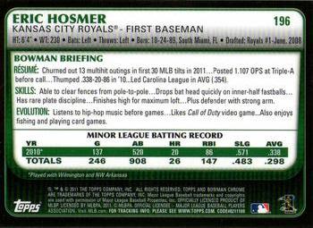 2011 Bowman Chrome #196 Eric Hosmer Back
