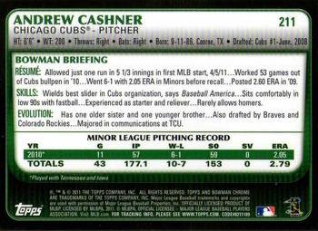 2011 Bowman Chrome #211 Andrew Cashner Back