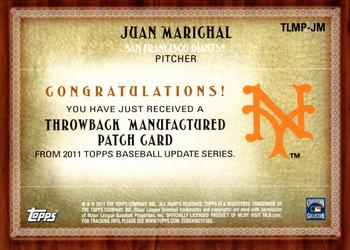 2011 Topps Update - Throwback Logo Manufactured Patch #TLMP-JM Juan Marichal Back