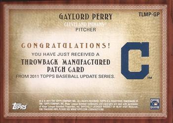 2011 Topps Update - Throwback Logo Manufactured Patch #TLMP-GP Gaylord Perry Back