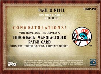 2011 Topps Update - Throwback Logo Manufactured Patch #TLMP-PO Paul O'Neill Back