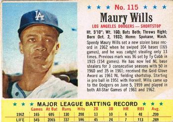 1963 Post Cereal #115 Maury Wills Front