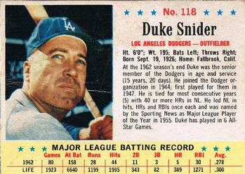 1963 Post Cereal #118 Duke Snider Front