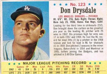 1963 Post Cereal #123 Don Drysdale Front