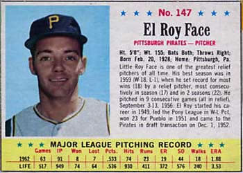 1963 Post Cereal #147 Roy Face Front