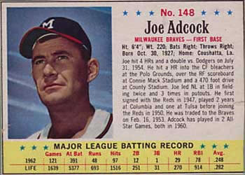 1963 Post Cereal #148 Joe Adcock Front
