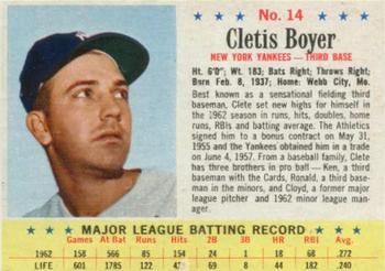 1963 Post Cereal #14 Cletis Boyer Front