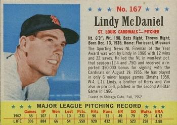 1963 Post Cereal #167b Lindy McDaniel Front