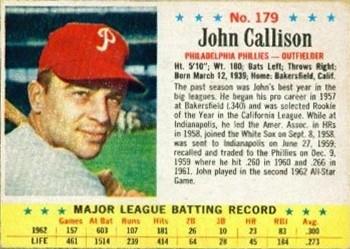 1963 Post Cereal #179 John Callison Front