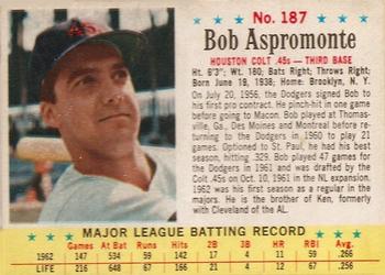 1963 Post Cereal #187 Bob Aspromonte Front