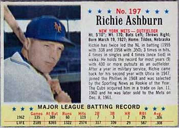 1963 Post Cereal #197 Richie Ashburn Front