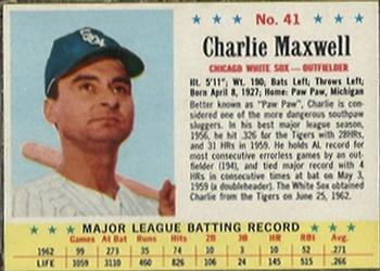1963 Post Cereal #41 Charlie Maxwell Front