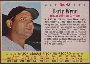 1963 Post Cereal #43 Early Wynn Front