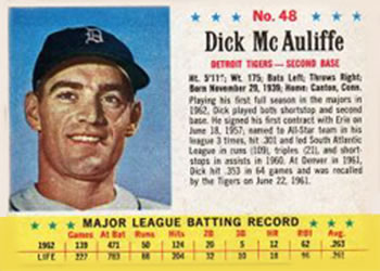 1963 Post Cereal #48 Dick McAuliffe Front
