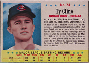 1963 Post Cereal #74 Ty Cline Front