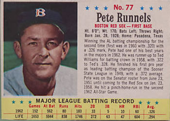 1963 Post Cereal #77 Pete Runnels Front