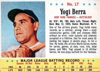 1963 Post Cereal #17 Yogi Berra Front