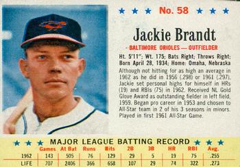 1963 Post Cereal #58 Jackie Brandt Front