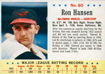 1963 Post Cereal #60 Ron Hansen Front