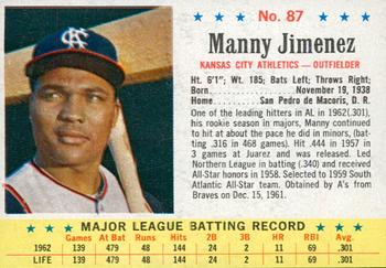 1963 Post Cereal #87 Manny Jimenez Front