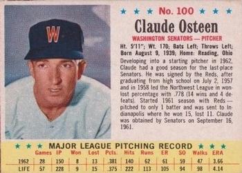 1963 Post Cereal #100 Claude Osteen Front