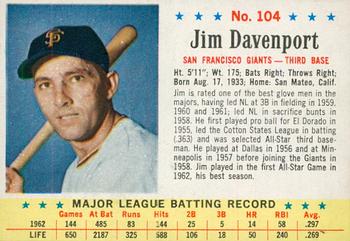 1963 Post Cereal #104 Jim Davenport Front