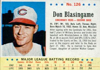 1963 Post Cereal #126 Don Blasingame Front