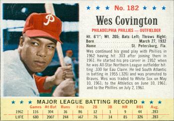 1963 Post Cereal #182 Wes Covington Front