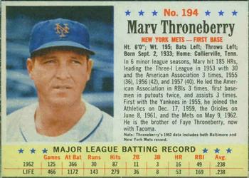 1963 Post Cereal #194 Marv Throneberry Front