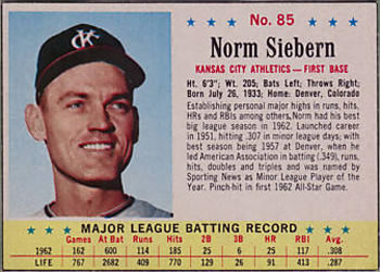1963 Post Cereal #85 Norm Siebern Front