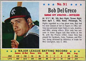 1963 Post Cereal #91 Bobby Del Greco Front