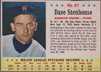 1963 Post Cereal #97 Dave Stenhouse Front