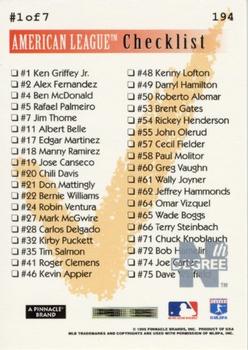 1995 Summit - Nth Degree #194 American League Checklist Back