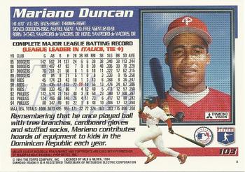 1995 Topps #103 Mariano Duncan Back