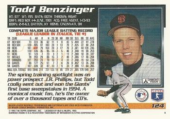 1995 Topps #124 Todd Benzinger Back