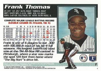 1995 Topps #1 Frank Thomas Back
