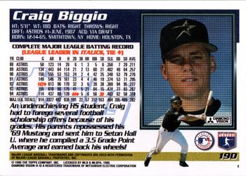 1995 Topps #190 Craig Biggio Back