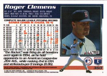 1995 Topps #360 Roger Clemens Back