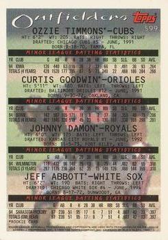 1995 Topps #599 Ozzie Timmons / Curtis Goodwin / Johnny Damon / Jeff Abbott Back