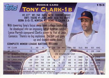 1995 Topps #153 Tony Clark Back