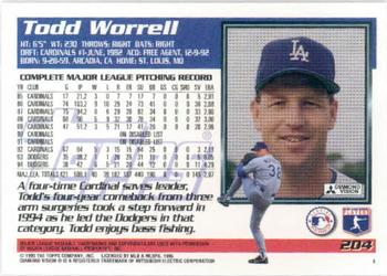 1995 Topps #204 Todd Worrell Back