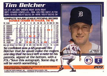 1995 Topps #209 Tim Belcher Back