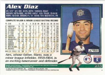 1995 Topps #216 Alex Diaz Back