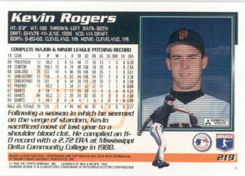 1995 Topps #219 Kevin Rogers Back