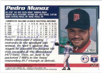 1995 Topps #274 Pedro Munoz Back