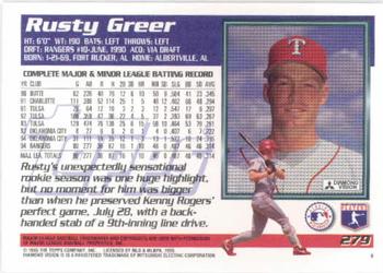 1995 Topps #279 Rusty Greer Back